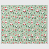 サンタ、靴下、木とギフトのクリスマス ラッピングペーパー (フラット)