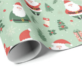 サンタ、靴下、木とギフトのクリスマス ラッピングペーパー (ロールコーナー)