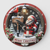 サンタ（鳥）ショウジョウコウカンチョウウィンターウェルカムヴィンテージクリスマス ラージ壁時計 (正面)