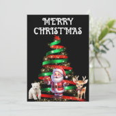 サンタ、鹿、ホッキョクグマを持つクリスマスツリー 招待状 (スタンド正面)