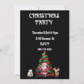 サンタ、鹿、ホッキョクグマを持つクリスマスツリー 招待状 (裏面)