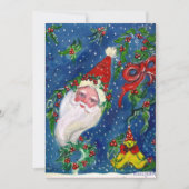 サンタ、HOLLYBERRY CRONS、CHRISTMASパーティーレッドブルー 招待状 (正面)