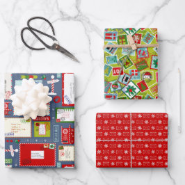 サンタ・Lクリスマスパターンへのキッズレター ラッピングペーパーシート