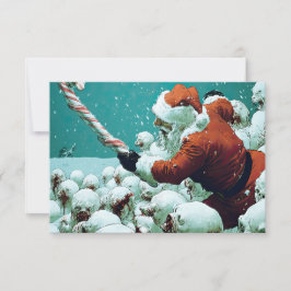 サンタ vs ゾンビ雪だるま フラット グリーティング カード