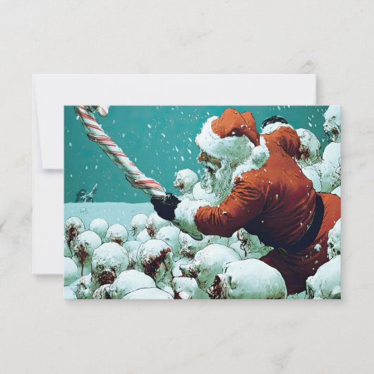 サンタ vs ゾンビ雪だるま フラット グリーティング カード (正面)