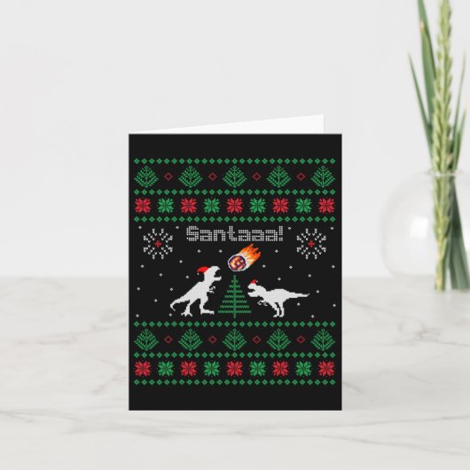 サンタaa恐竜 クリスマス ださいセーター  カード (正面)