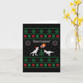 サンタaa恐竜 クリスマス ださいセーター  カード (黄色い花)