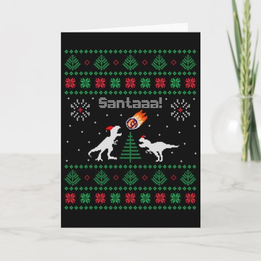 サンタaa恐竜 クリスマス ださいセーター  カード (正面)