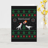 サンタaa恐竜 クリスマス ださいセーター  カード (黄色い花)