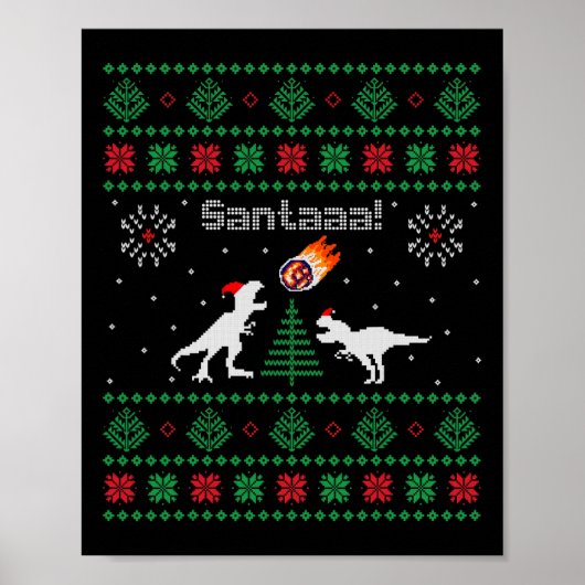 サンタaa恐竜 クリスマス ださいセーター  ポスター (正面)