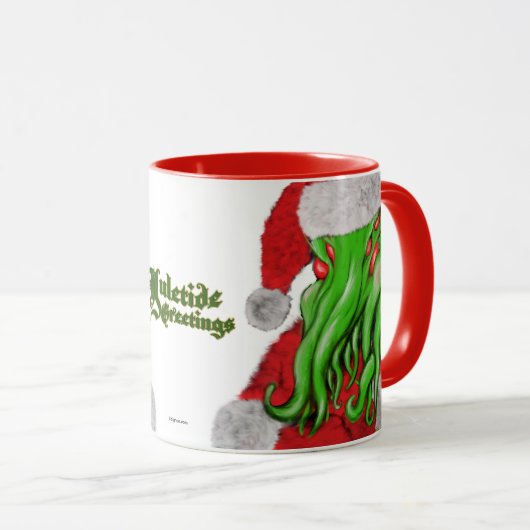 サンタCthulhu Yuletideの挨拶のマグ マグカップ (正面右)