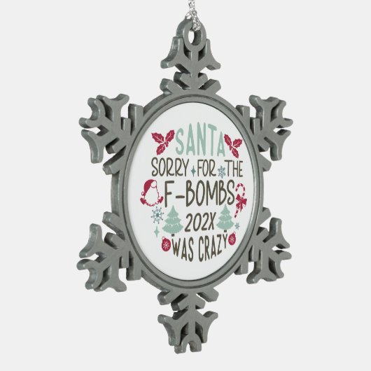 サンタF爆弾の申し訳ない – おもしろい スノーフレークピューターオーナメント (左)