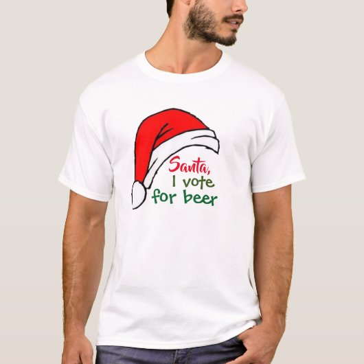 サンタiはビールクリスマスシャおもしろいツデザインに投票 tシャツ (正面)