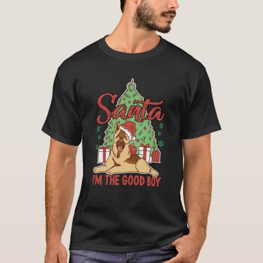 サンタIは良い男の子のおもしろいクリスマスかわいい子犬 Tシャツ (正面)