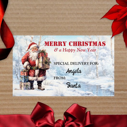 サンタin冬ワンダーランドかわいいカラフル 長方形シール