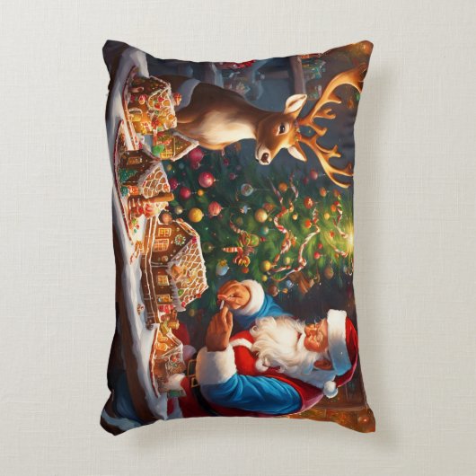 サンタNトナカイはクリスマスにジンジャーブレッドの家を作る アクセントクッション (正面(垂直))