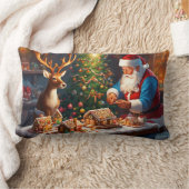 サンタNトナカイはクリスマスにジンジャーブレッドの家を作る ランバークッション (ブランケット)