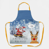サンタonスケートボードおもしろいトナカイそり冬 エプロン (正面)