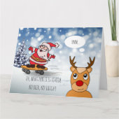 サンタonスケートボードおもしろいトナカイそり冬 カード (正面)