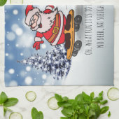 サンタonスケートボードおもしろいトナカイそり冬 キッチンタオル (折り畳み)