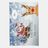 サンタonスケートボードおもしろいトナカイそり冬 キッチンタオル (縦)