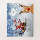 サンタonスケートボードおもしろいトナカイそり冬 ジグソーパズル (縦)