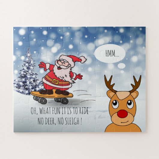 サンタonスケートボードおもしろいトナカイそり冬 ジグソーパズル (横)