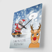 サンタonスケートボードおもしろいトナカイそり冬 スクエア壁時計 (傾斜)