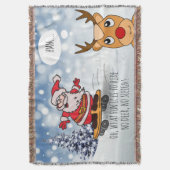 サンタonスケートボードおもしろいトナカイそり冬 スローブランケット (正面縦)