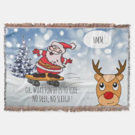サンタonスケートボードおもしろいトナカイそり冬 スローブランケット