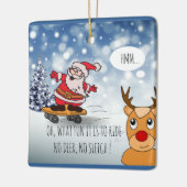 サンタonスケートボードおもしろいトナカイそり冬 セラミックオーナメント (左)