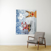 サンタonスケートボードおもしろいトナカイそり冬 タペストリー (インサイチュ)