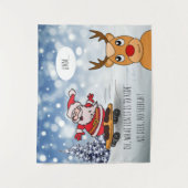 サンタonスケートボードおもしろいトナカイそり冬 タペストリー (正面)