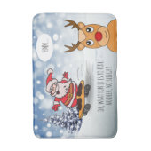 サンタonスケートボードおもしろいトナカイそり冬 バスマット (正面縦)