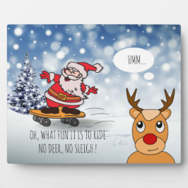 サンタonスケートボードおもしろいトナカイそり冬 フォトプラーク