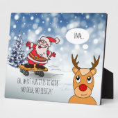 サンタonスケートボードおもしろいトナカイそり冬 フォトプラーク (側面)