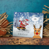 サンタonスケートボードおもしろいトナカイそり冬 フォトプラーク (側面)