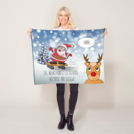 サンタonスケートボードおもしろいトナカイそり冬 フリースブランケット