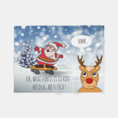 サンタonスケートボードおもしろいトナカイそり冬 フリースブランケット (正面(横))