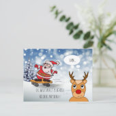 サンタonスケートボードおもしろいトナカイそり冬 ポストカード (スタンド正面)