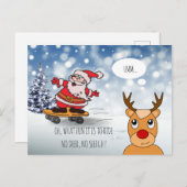 サンタonスケートボードおもしろいトナカイそり冬 ポストカード (正面/裏面)