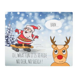 サンタonスケートボードおもしろいトナカイそり冬 メタルプリント