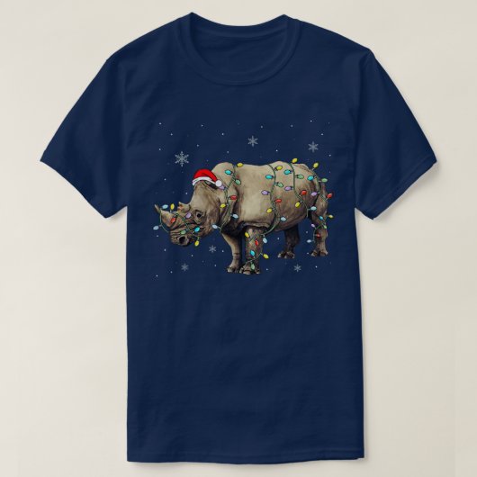 サンタRhinoクリスマスライトライツリノラバークリスマスファンン Tシャツ (デザイン正面)
