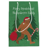 サンタSquatchのクリスマスの中型の漫画ビッグフット ミディアムペーパーバッグ (正面)