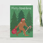 サンタSquatchのクリスマスはおもしろいなあなたの名前を加えます シーズンカード (正面)