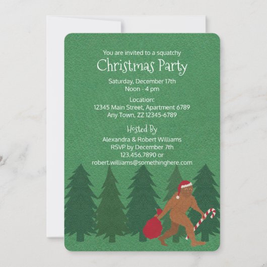 サンタSquatchのクリスマス・パーティのSquatchyのおもしろいの子供 招待状 (正面)