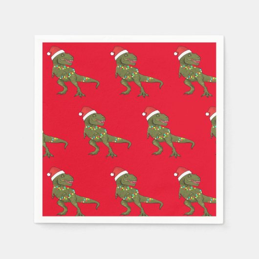 サンタTレックス恐竜クリスマスクリスマスナプキン スタンダードカクテルナプキン (正面)