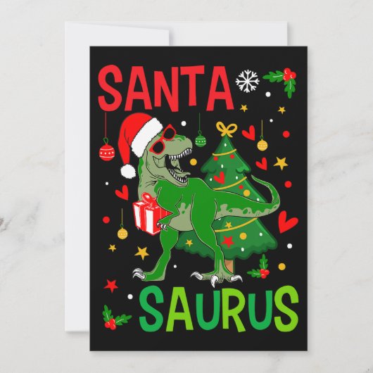 サンタTRexキッドのクリスマス恐竜ツリーレックスボーイファム 招待状 (正面)