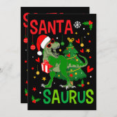 サンタTRexキッドのクリスマス恐竜ツリーレックスボーイファム 招待状 (正面/裏面)