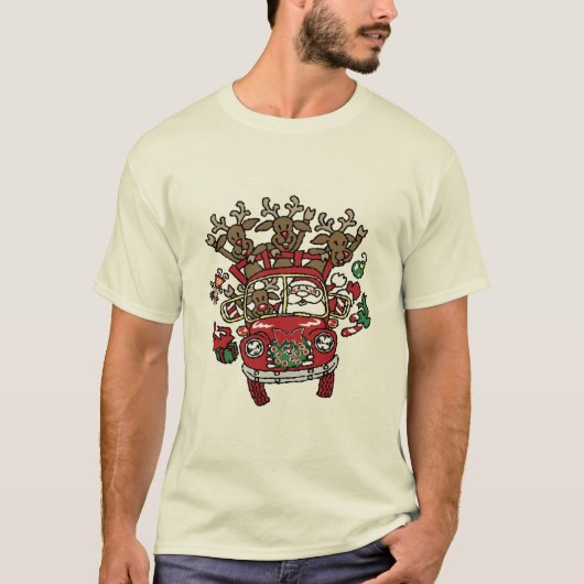サンタWoodyおよび彼のトナカイのクリスマスの漫画 Tシャツ (正面)
